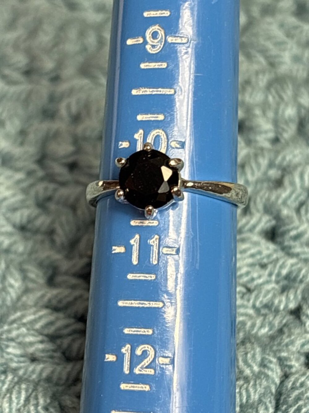 Black Rhinestone Silvertone Ring Size 10.25